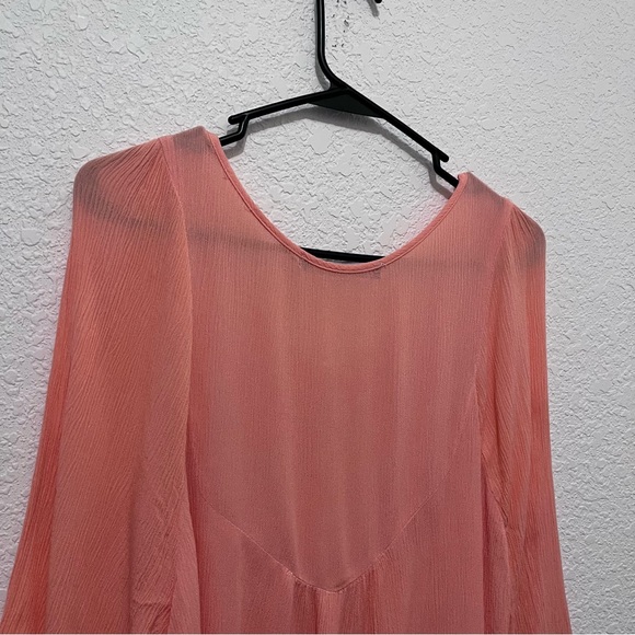 J Roberts Pink Embroidered Boho Brushed Cotton Peasant Keyhole Top Womens Size M - Picture 6 of 10
